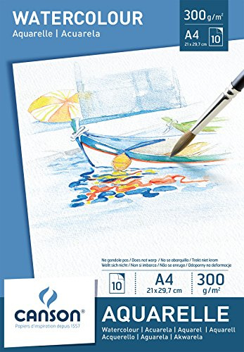 Canson A4 akvarellblock inklusive 10 ark vitt kallpressat akvarellpapper