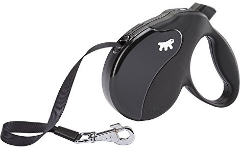 Ferplast Guinzaglio per Cani Allungabile AMIGO LARGE, Guinzaglio per Cani Taglia Grande fino a 50 Kg. Fettuccia max 5 m. Unico Pulsante per Blocco e Rilascio, Nero, Cover Nera