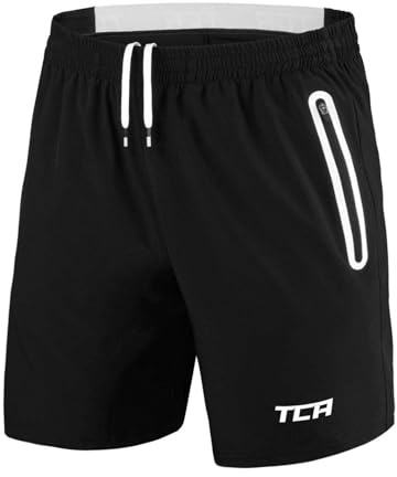 TCA Herr Elite Tech Lätta tränings- och löparshorts med dragkedjefickor - Svart/Vit, XL