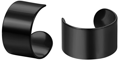 JewelryWe Pair of Mens Women Black Stainless Steel Ear Cuff Ear Clip Non-Piercing Clip On Earrings Black, 2pcs