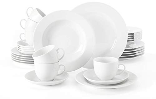 Seltmann Weiden Kombiservice 30-teilig weiß | Set für bis zu 6 Personen | Serie Rondo | beinhaltet je 6 Speiseteller, Suppenteller, Frühstücksteller, Kaffeeober- und Untertassen