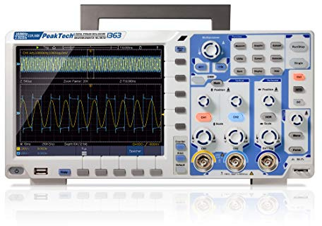 PeakTech P 1363 – 2-Kanal All-in-One Speicher-Oszilloskop 300 MHz Max. 2, 5 GS/S - mit USB, Lan und 8 Touchscreen TFT Farbdisplay, Speichertiefe 40 Mio. Punkte, inkl. 25 MHz Signalgenerator und DMM