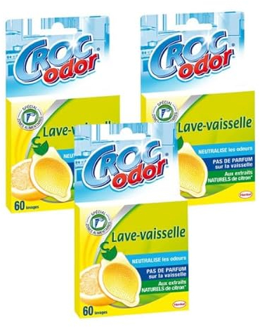CROC'ODOR - Désodorisant pour Lave Vaisselle - Citron - 1 crochet (60 Lavages) lot de 3