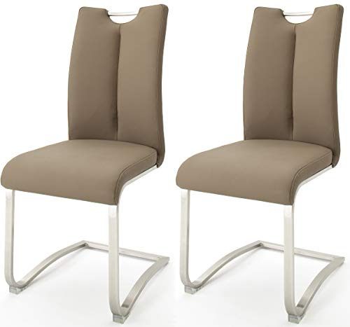 Robas Lund Esszimmerstühle 2er Set Cappuccino, Echtleder Schwingstuhl Esszimmerstuhl max. 140 Kg Belastbar, Stuhl Artos