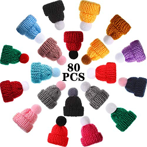 WILLBOND 80 Stücke Weihnachten Strick Mütze Mini Strickmützen Puppe Hut für Weihnachtsbaum Ornamente DIY Handwerk Kunst Weinflasche Baum Dekoration, 20 Stile