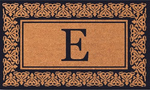 COCO MATS 'N MORE Blue Blooming Hearts Bordered Monogrammed Coco Doormat 38 x 60 with Vinyl Backing | Sturdy Coconut Coir Doormats Removes Dirt Effectively | Backing Keeps Mat Secure