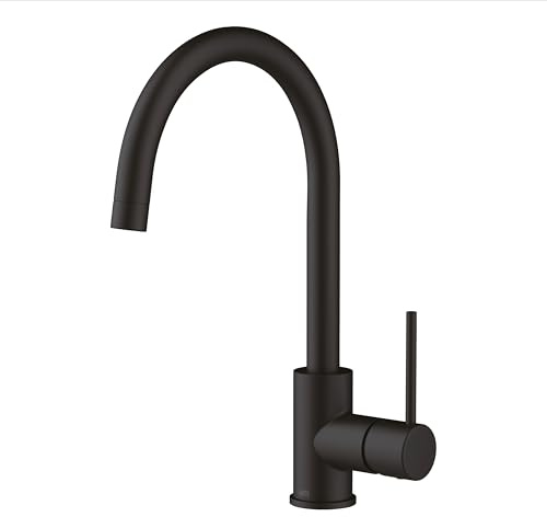 Lenz Küchenarmatur LIO Schwarz-matt – Hoher und 360° schwenkbarer Auslauf | Spültischarmatur mit 2-Mengen-Funktion, Anti-Fingerabdruck Oberfläche, Keramikkartusche, Höhe 36 cm, 42030011