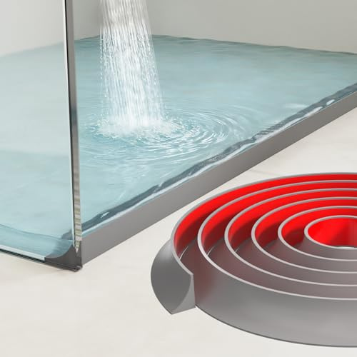 Schwallschutzleiste Dusche Selbstklebend,300CM Grau Duschdichtung | Duschwasserstop für rahmenlose Duschtür,Silikon Duschschwelle Wassersperre für Dusch boden,Wasserdamm für Bad und Küche