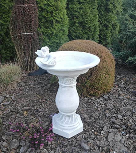 Green Lane Garden Vogeltränke im klassischen Stil, Futterspender auf einer Säule aus rekonstruiertem Stein, Gartendekoration, Dekor, 51 x 33 cm, Weiß, Grau