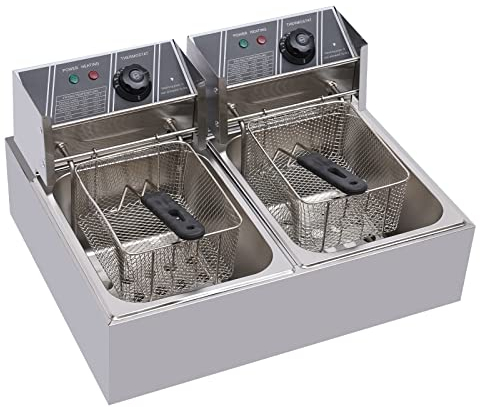 Friteuses 12 L pour frites poulet restaurant Home Kitchen, 2500 W en acier inoxydable avec zones froides Double friteuse électrique commerciale à puce avec 2 paniers et couvercles