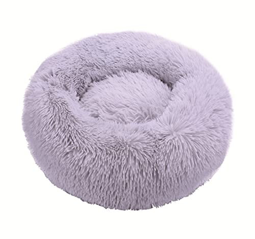 Zoomlie Plüsch-Donut-Haustierbett, rund, warm, kuschelig, weich, für Welpen, Sofa, Katzenbett, für den Innenbereich, Hundebett, Katzenbett, rutschfest (40 cm, Grau 1)