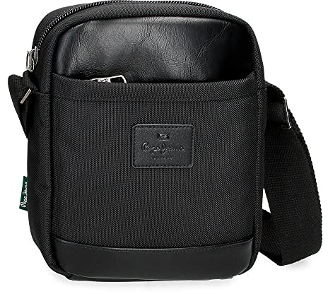 Pepe Jeans Sander Medium Black Umhängetasche 17X22X6 cm Polyester mit Details aus Kunstleder