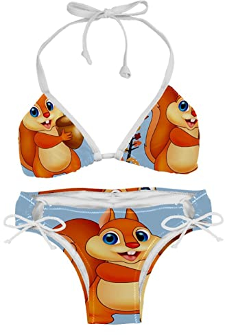 Damen-Schnür-Bikini-Zweiteiler-Badeanzug-Sets,Tier tannenzapfen Tier cartoon
