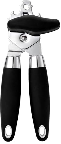 TJ POP Abrelatas manual, multiusos y resistente, abridor de latas de acero inoxidable duradero, rueda de corte súper afilada para un corte de borde suave, perilla de giro fácil, con abridor de