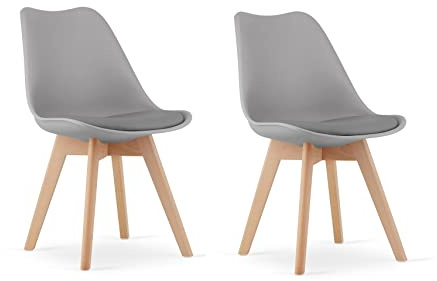 NMK HOME Esszimmerstühle 2er Set Grau Holzbeine Kunststoffsitz | ergonomisch, langlebig, pflegeleicht, Skandinavisch, Esszimmerstuhl, Designmodern