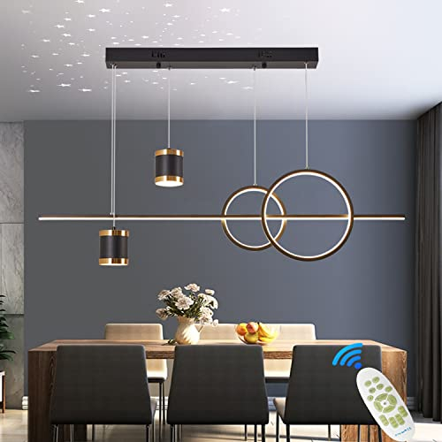 Qiaomao Lampadario LED sospensione 49W Dimmerabile Lampadari a sospensione moderni Lampadario sala da pranzo Altezza 120 cm regolabile con Telecomando,Soffitto cielo stellato,Nero
