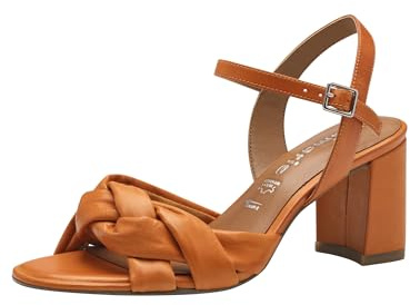 Tamaris Damen Sandalen mit Absatz Leder Blockabsatz Sommer; ORANGE/orange; 36 EU