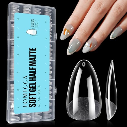 TOMICCA 504 Stück Medium Mandelnagelspitzen Weiche Gel-Spitzen Kurze Nagelspitzen Vorpolierte Künstliche Nagelspitzen für Salon, 12 Größen
