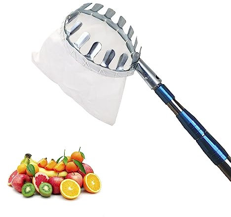 LekLai Recolector de Frutas, Recolector de Manzanas, Poste Telescópico con Bolsa de Transporte de Frutas, Recolector de Frutas de Acero Inoxidable para Recolector de Pera, Naranja, Limonero/Blue/6M/
