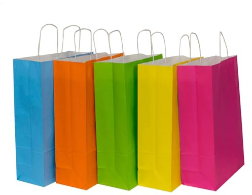 50x Papiertüten sortiert in fröhlichen Farben 25x11x32cm - Papiertragetaschen - 11 x 25 x 32 cm - Fuchsia;Orange;Gelb;Türkis;Limonengrün - 50 stück
