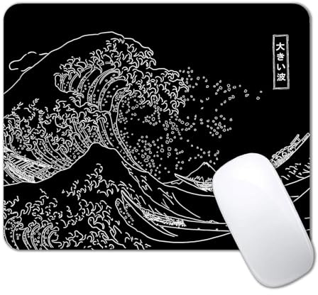 IMAYONDIA Japanisches Mauspad mit großer Welle, schwarzes Anime-Gaming-Mauspad, Kanagawa-Mauspad, rutschfeste Gummiunterseite, Computer-Mäuse-Pad für Schule, Zuhause, Büro, 24,1 x 20,1 cm