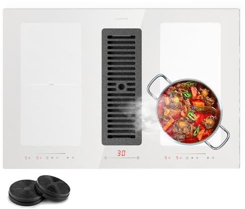 Placa 2 en 1 de Klarstein con extractor integrado, placa de inducción con extractor para isla de cocina, placa con extractor integrado, 391 m³/h de caudal de aire, control táctil, clase energética A