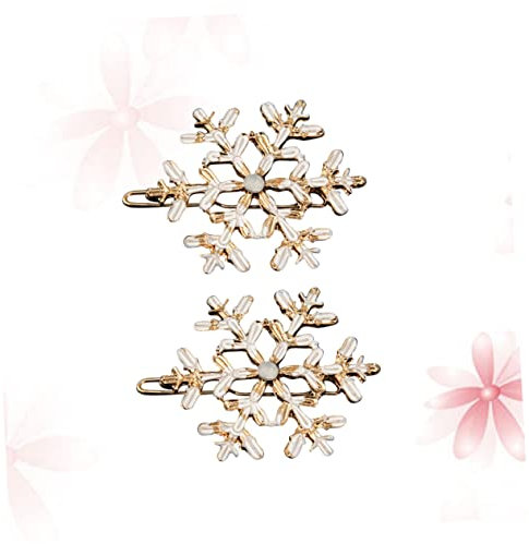 2 Pcs Snowflake Rhinestones Hair Clips Golden Alloy Barrettes