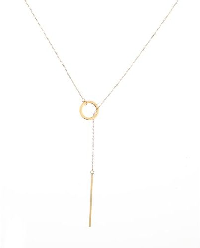 DIVINA VITAE Lariat-Halskette Für Damen, 14 Karat Vergoldet, Mehrschichtige Halsketten, Goldbarren-Halskette, Y-Förmige Lange Goldkette Für Frauen, Goldschmuck, Geschenk