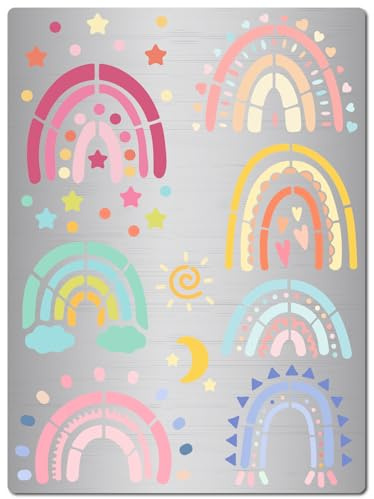 GORGECRAFT Regenbogen-Schablonen Wiederverwendbar Bohemian-Stil Stern Herz Boho Edelstahl Metall Zeichenvorlage Zum Malen Auf Holz Brennen Wandgravur Scrapbooking Kartenherstellung DIY 19x14 cm