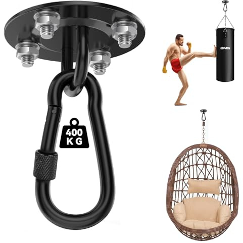 Huanmin Schaukel Befestigung 400KG Belastbarkeit Hängematte Befestigung 180° Drehbares Edelstahl Halterung für Deckenhaken Hängesessel, Liebesschaukel, Hängelampe, Hängematte, Boxsack