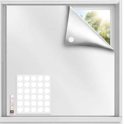 Qualsen Tende Oscuranti Per Interni 100x145cm, Tenda Oscurante da Interno Senza Forare, Portatili da Viaggio Temporanea Tessuto Oscuranti per Finestre per Camera da Letto, Mansarda (Argento-argento)