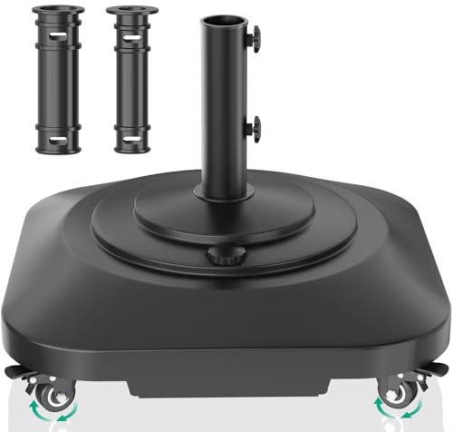 Schirmständer mit Rollen, Schirmständer, strapazierfähig, 45 kg, Winddicht, befüllbarer Schirmständer, mobiler quadratischer Schirmständer, Outdoor-Basis für Terrasse, Deck, Pool, Rasen, passend für