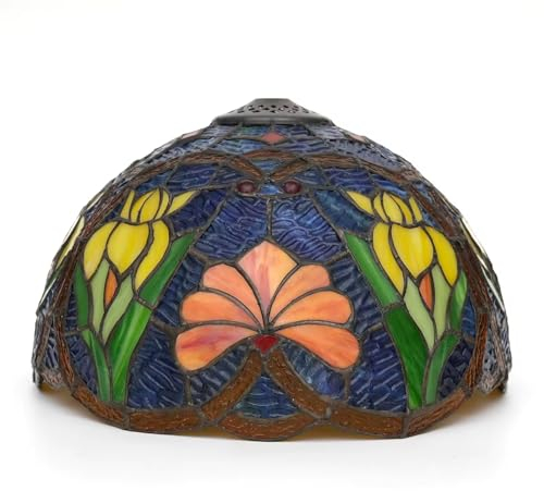 AIBOTY Abat-jour tulipe de remplacement pour lampe de table, suspension, plafonnier, style Tiffany, fleur, vitrail jaune vert, abat-jour en verre texturé pour lampe de bureau, lampadaire
