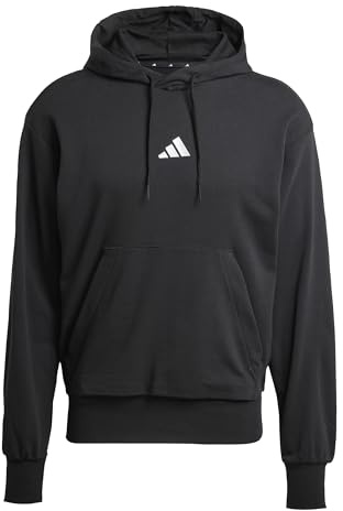 adidas herr Essentials Feelcozy French Terry Hoodie Sweatshirt, Black/White, L