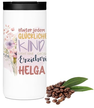 GRAZDesign Kaffeebecher Erzieherin Spruch Hinter jedem glücklichen Kind als Abschiedsgeschenk Thermobecher Edelstahl 400ml