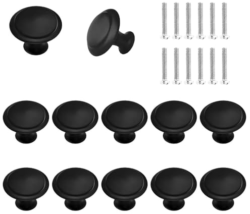Parastar 12 Stück Schrankknöpfe,30 mm Runde Möbelknöpfe,Schrankknopf mit Schrauben,Schwarz Knöpfe für Schränke,Schicke Schubladen Knöpfe für Küche Schrank Schublade Kommode Türen Möbel