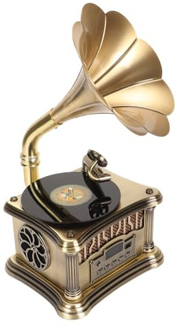 Mini Grammofono retrò, Fonografo Vintage con Telecomando, Ricarica USB, Radio FM per la Casa, Materiale in Lega di Zinco