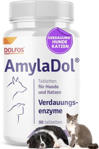 AmylaDol Verdauung Hund 90 Tabletten, Natürliche Verdauungsenzyme einschließlich Amylase, Lipase und Protease. Diätetisches Nahrungsergänzungsmittel bei Verdauungsstörungen bei Hund und Katze