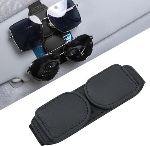 Kytpyi Brillenhalter für Auto, Sonnenbrillenhalter Auto, Magnetische Brillenhalterung Auto Sonnenblende, Kratzfester Leder Sonnenbrillen Halter Auto für 2 Paar Brillen Karten Ticket (Schwarz)