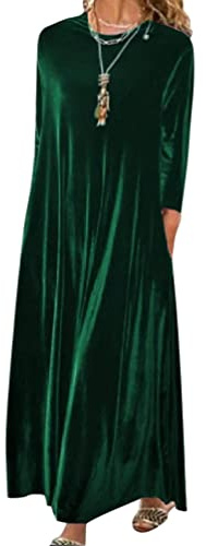 Minetom Femme Automne Hiver Casual Longue Robe Velours Elegant Manches Longues Robe Soirée Cocktail Robe A Vert XXL