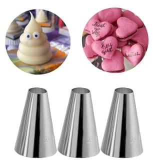 2A Piping Nozzle, 3 Pcs Large Round Plain Piping Tip for Macarons Filling,Large Swirls, Dots, Bold Border,Choix Pastry or Frosting,Meringue Cookies