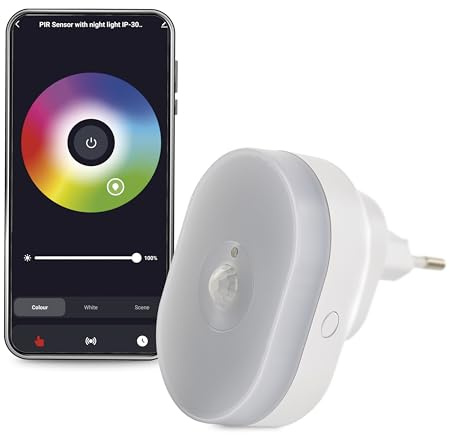 EMOS GoSmart - Rilevatore di movimento a infrarossi 2 in 1 con app, sensore di movimento WiFi per automazione domestica e luce colorata, angolo di rilevamento 120°, distanza di rilevamento 5 m, IP20
