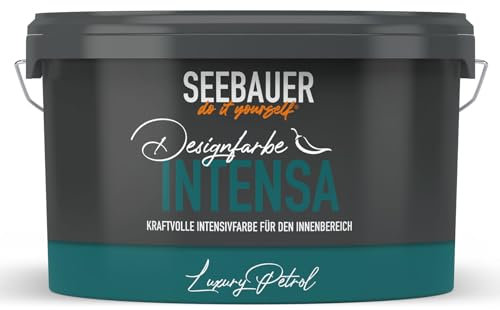 SEEBAUER diy Intensivfarbe INTENSA Blau 2,5L (Luxury Petrol) Edelmatte Wandfarbe Dunkelblau - Innenfarbe sehr hohe Deckkraft - Matt, Abwaschbar und Tropffrei