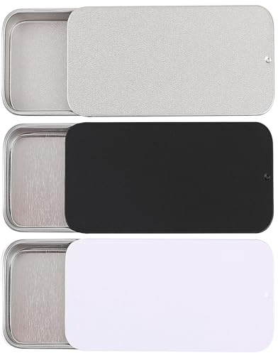 KALIONE 3 Stück Kleine Metallbox Behälter, Leere Metallbehälter mit Schiebedeckel, 6 x 3,4 x 1,1cm Rechteckige Aufbewahrungsbox, Behälter für Süßigkeiten, Schmuck, Basteln, Pillen, Überlebensset