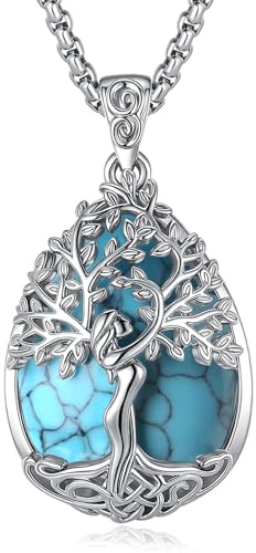 EUDORA Harmony Ball Collana Femminile Dell'albero Della Vita, Ossidina Turchese Ametista Lunare Lunare a a Sospensione di Protezione dei Colletti Gioielli di Protezione del Colletto, 20+2