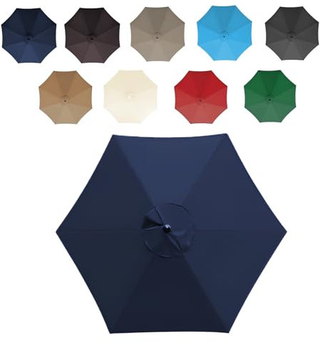GZDXBF Housse De Rechange pour Parasol - 6/8 Baleines - Toile De Parasol Déporté, Auvent De Rechange pour Parasol D'extérieur, Polyester Anti UV 50+(Navy Blue,8 RIBS/350CM(11.5FT))