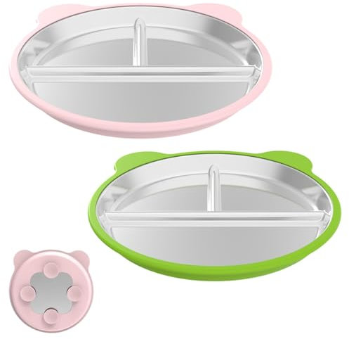 Integrity.1 2 Pièces Assiettes pour Tout-Petits en Acier Inoxydable avec Ventouse, Assiette en Acier Inoxydable pour Enfant, Assiette pour Enfant, Sans BPA et Compatible Lave-Vaisselle