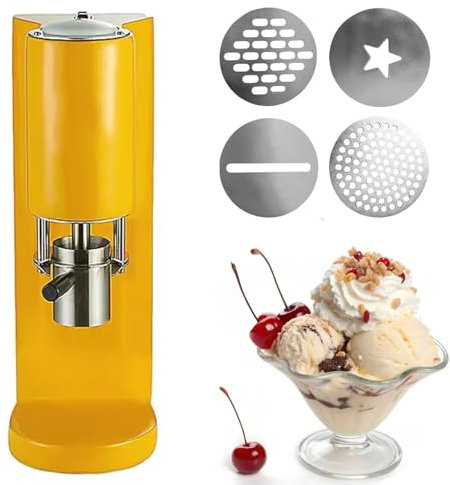 Máquina Comercial de Helados con 4 Moldes Removibles, Construcción de Acero Inoxidable, Prensa de Gelato de Un Toque para Tienda de Postres, Food Truck, Café,Yellow