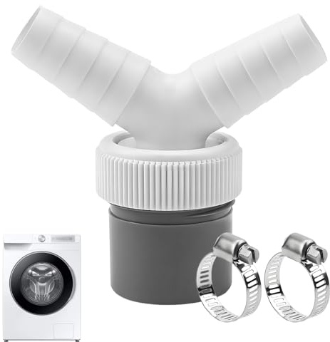 Washing Machine Waste Pipe Connector - Y Splitter Dishwasher Connector for 40 mm Outlet Pipe - Dual Input Diameter 0.75-0.95 with Hose Clamp - Dishwasher & Washing Machine Drainage