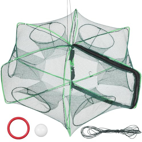 Milisten Foldable Fishing Net 24.4 Inch Portable Shrimp Trap Fish Cage with Nylon Mesh for River Lake Seaside Fishing Accessory